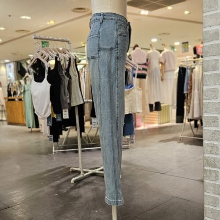 커브드 절개 데님 팬츠