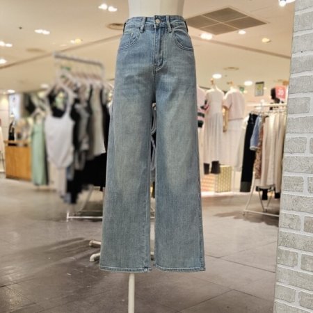 스티치 장식 일자핏 데님 팬츠