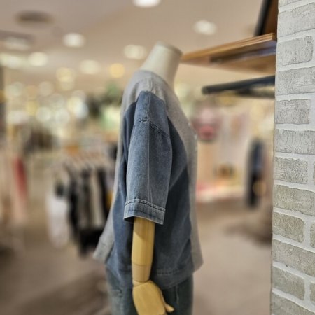 데님 배색 루즈핏 티셔츠