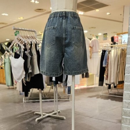 비조 장식 5부 데님 팬츠