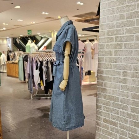 벨티드 오픈 데님 원피스