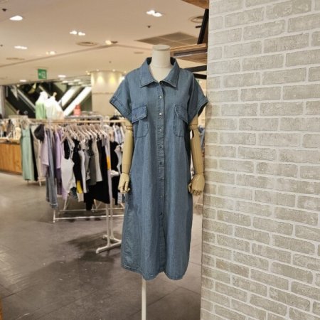 벨티드 오픈 데님 원피스