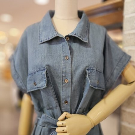 벨티드 오픈 데님 원피스