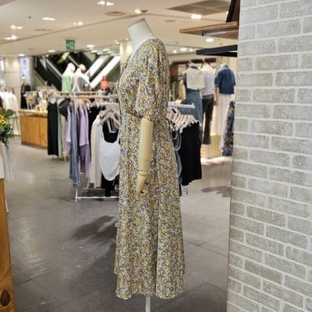 퍼프 소매 잔꽃 원피스