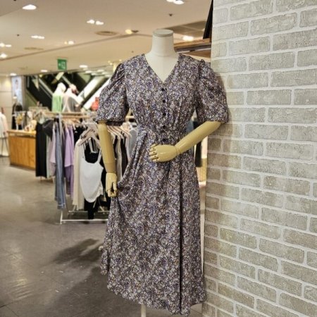 퍼프 소매 잔꽃 원피스