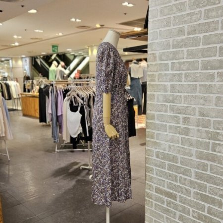 퍼프 소매 잔꽃 원피스