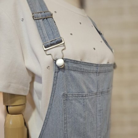 핀 스트라이프 데님 멜빵 팬츠