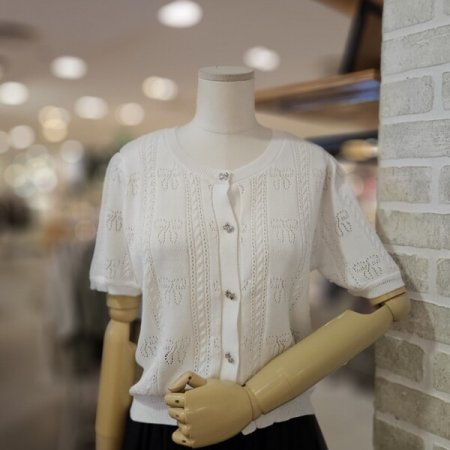 리본 패턴 니트 가디건