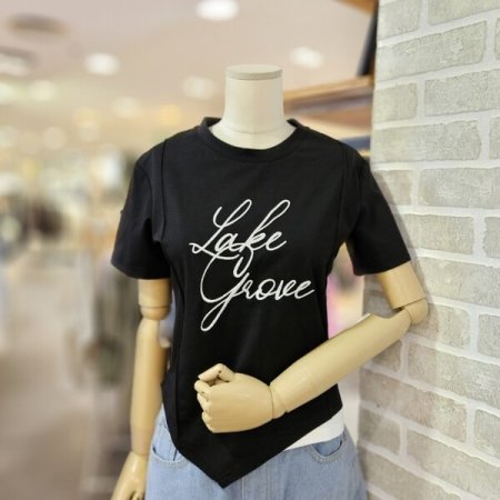 밑단 배색 로고 티셔츠