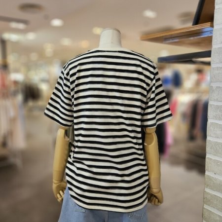 강아지 스트라이프 자수 티셔츠