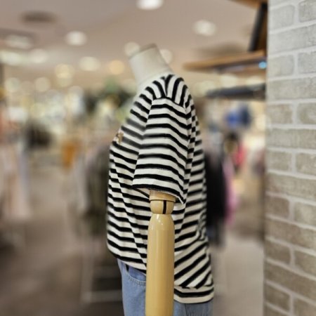 강아지 스트라이프 자수 티셔츠