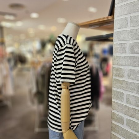 강아지 스트라이프 자수 티셔츠