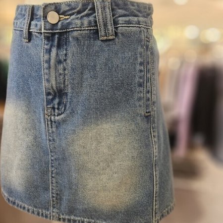 난스판 워싱 미니 데님 스커트