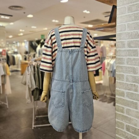 숏 데님 멜빵 팬츠