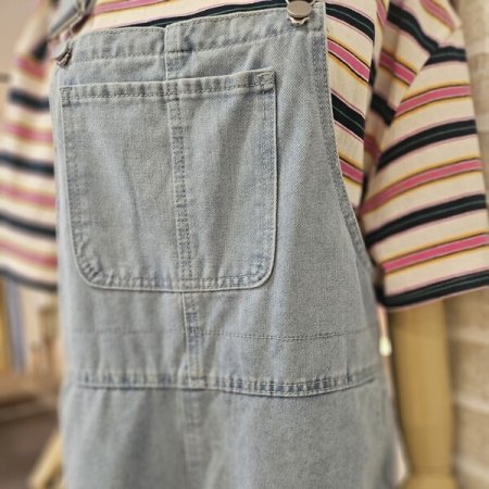 숏 데님 멜빵 팬츠