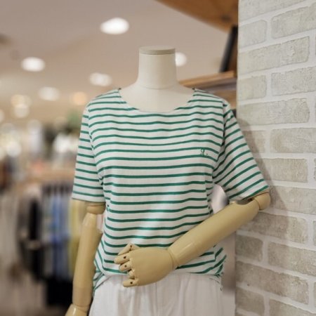 자수 스트라이프 반팔 티셔츠