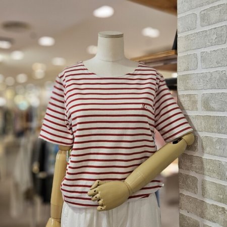 자수 스트라이프 반팔 티셔츠