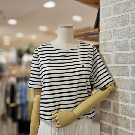자수 스트라이프 반팔 티셔츠