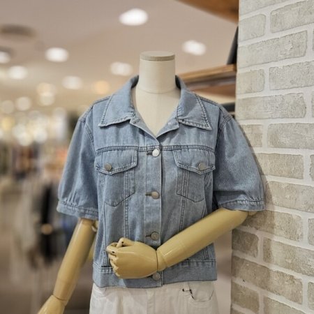 카라 반팔 데님 자켓