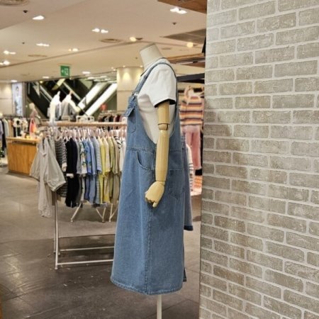 미디 데님 오버롤 원피스