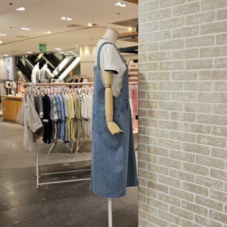 미디 데님 오버롤 원피스