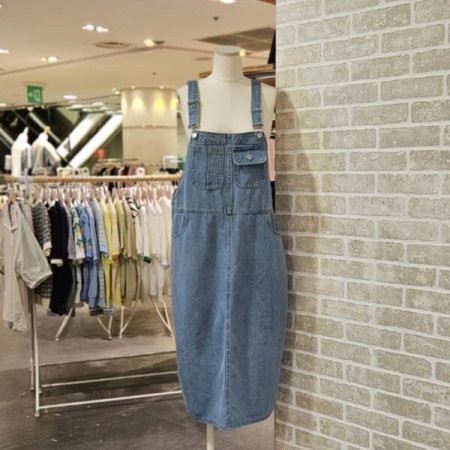 미디 데님 오버롤 원피스