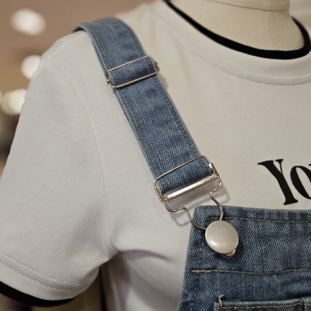 미디 데님 오버롤 원피스