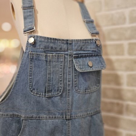 미디 데님 오버롤 원피스
