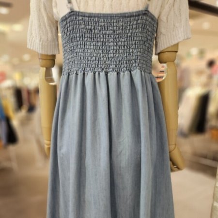 뒤 스모킹 끈 데님 원피스