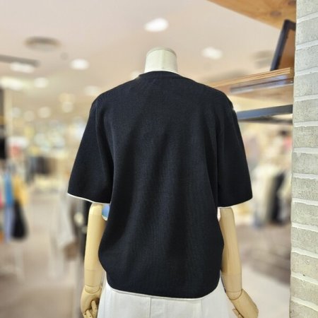 라인 배색 브이넥 가디건