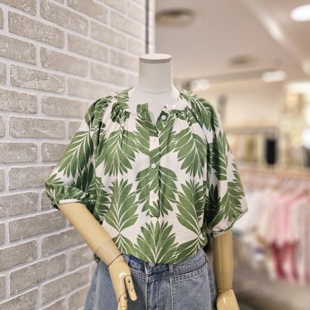야자수 프린트 블라우스