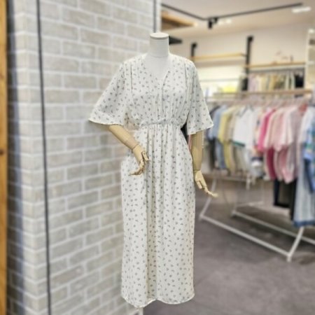 셔링 날개 소매 원피스