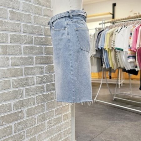 벨티드 버뮤다 5부 데님 팬츠