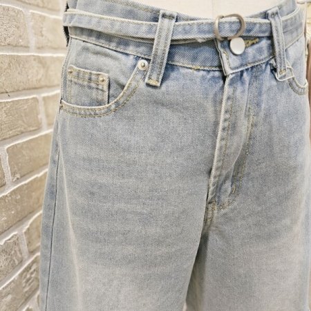 벨티드 버뮤다 5부 데님 팬츠