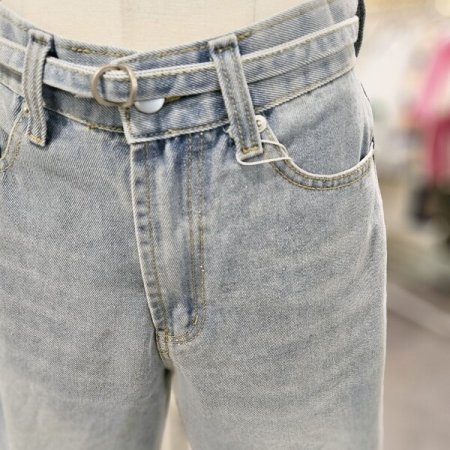 벨티드 버뮤다 5부 데님 팬츠