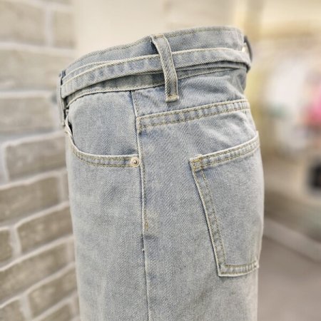 벨티드 버뮤다 5부 데님 팬츠