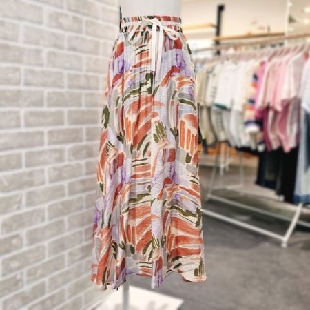 허리 리본 프린트 스커트