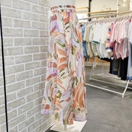 허리 리본 프린트 스커트