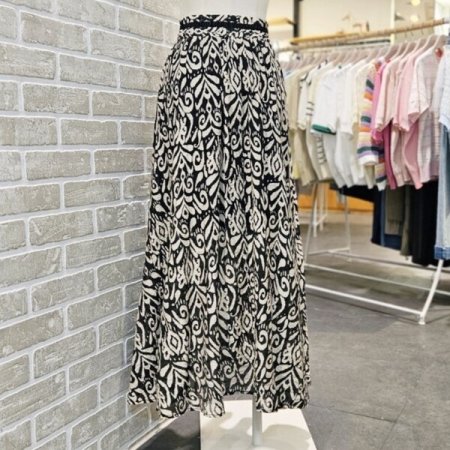 허리 리본 프린트 스커트