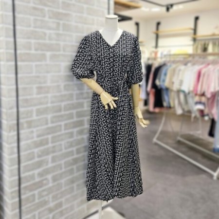 브이넥 프린트 원피스