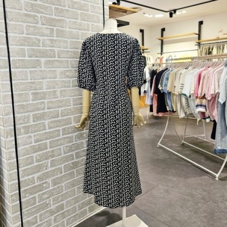 브이넥 프린트 원피스