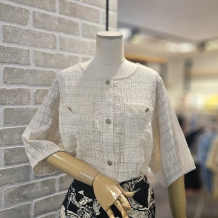 버튼 와플 블라우스