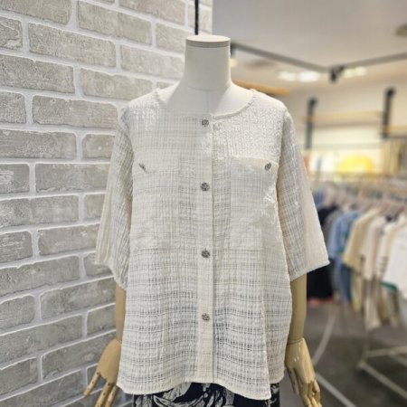 버튼 와플 블라우스