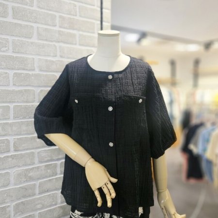 버튼 와플 블라우스