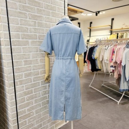 카라형 반팔 데님 원피스