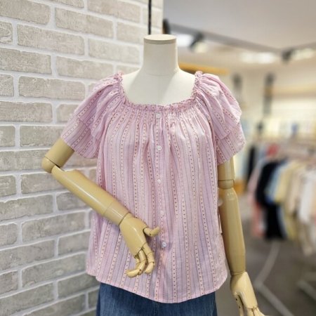 넥 스모킹 자카드 블라우스