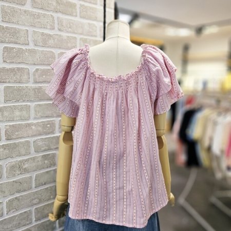 넥 스모킹 자카드 블라우스