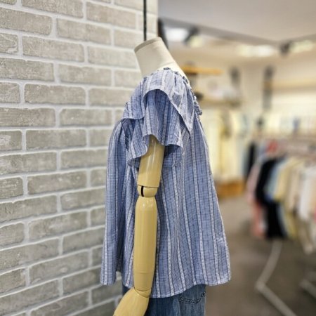 넥 스모킹 자카드 블라우스