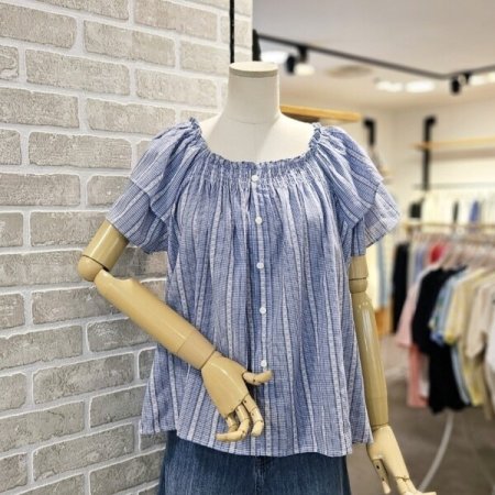 넥 스모킹 자카드 블라우스