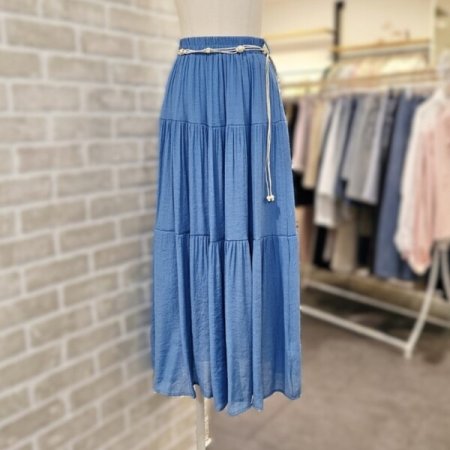 벨트 장식 티어드 스커트